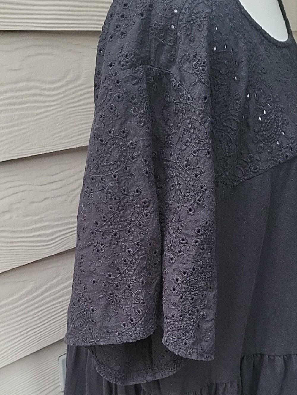 Vintage Cotton Jersey Crew Neck Eyelet Yoke Babydoll Top Size 3X - Picture 7 of 15